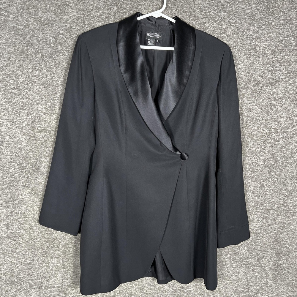 J Peterman Jacket Womens 10 Black Silk Shawl Collar‎ Tuxedo Blazer Evening